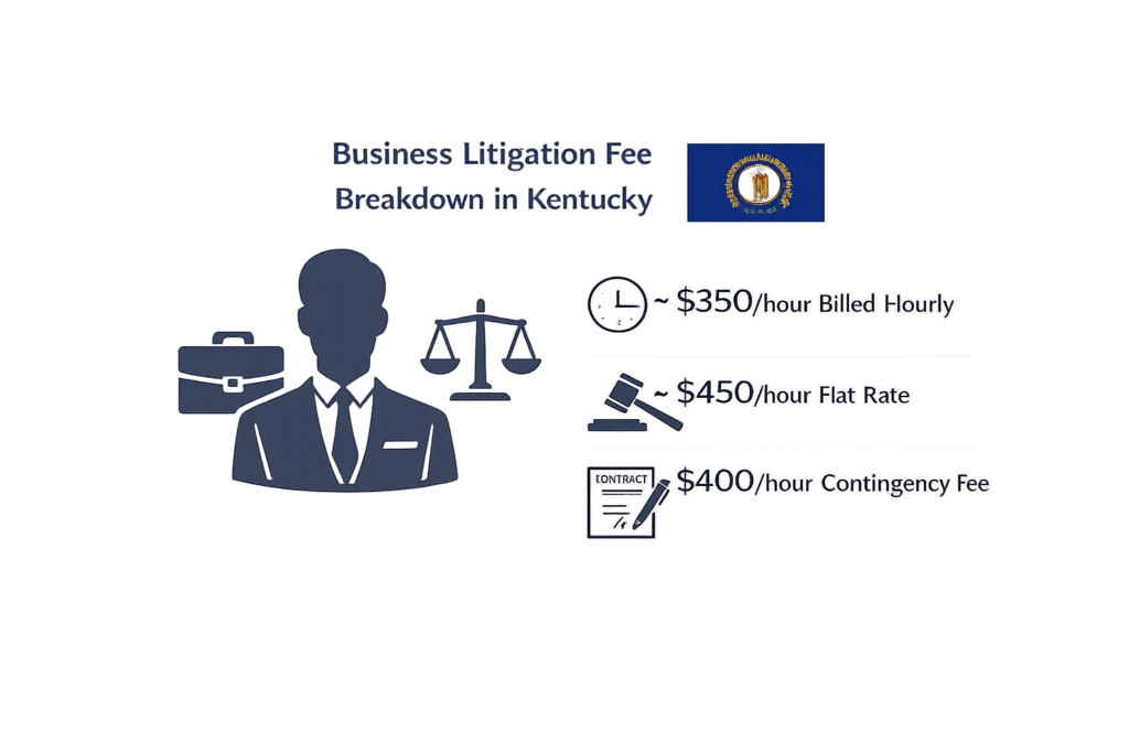 Average Kentucky business litigation lawyer fees and commercial court cost chart
