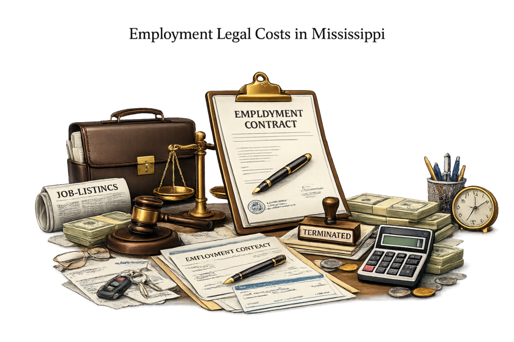 Average Mississippi employment lawyer fees and workplace dispute cost table
