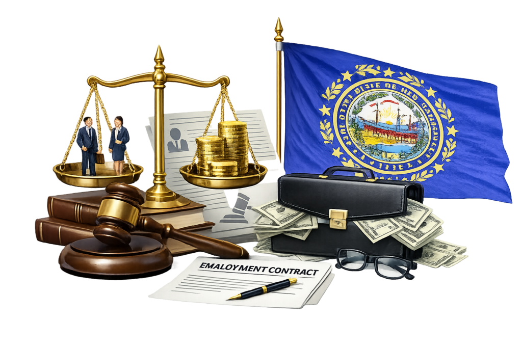 New Hampshire labor law attorney hourly rates for Hillsborough County firms.
