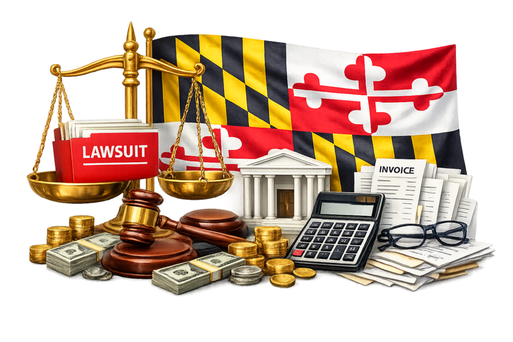 Average Maryland business litigation lawyer fees and court-related cost chart