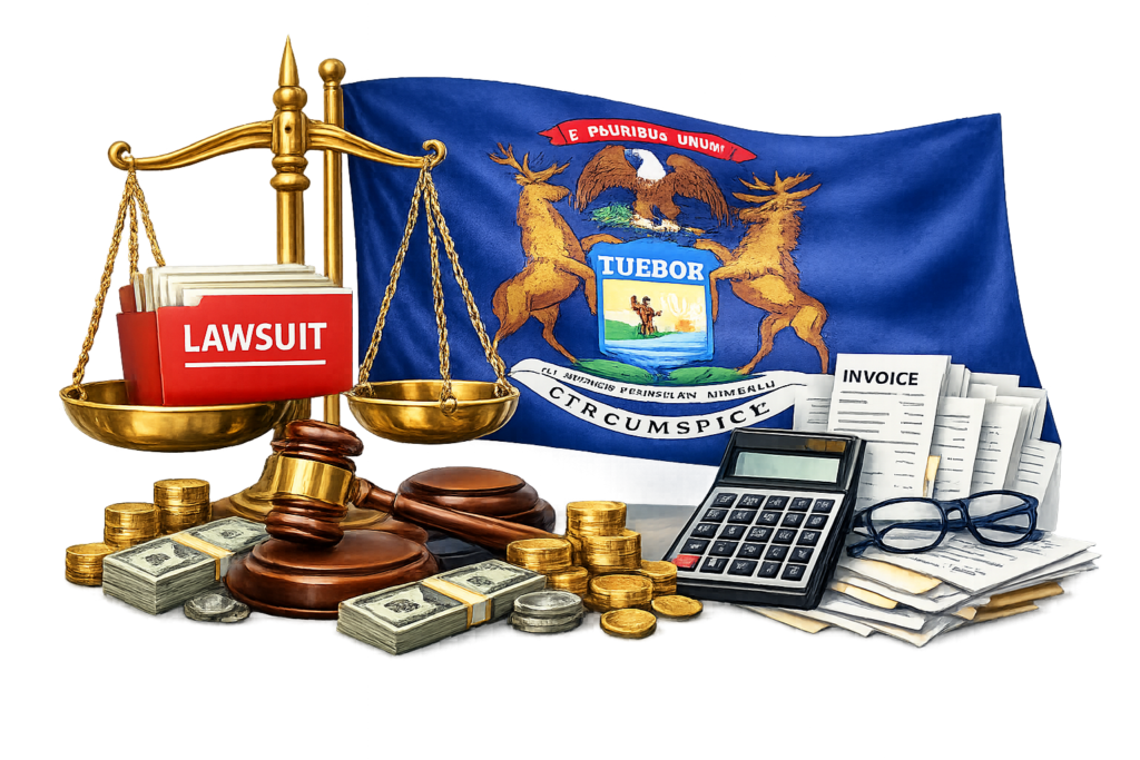 Average Michigan business litigation lawyer fees and commercial court cost data
