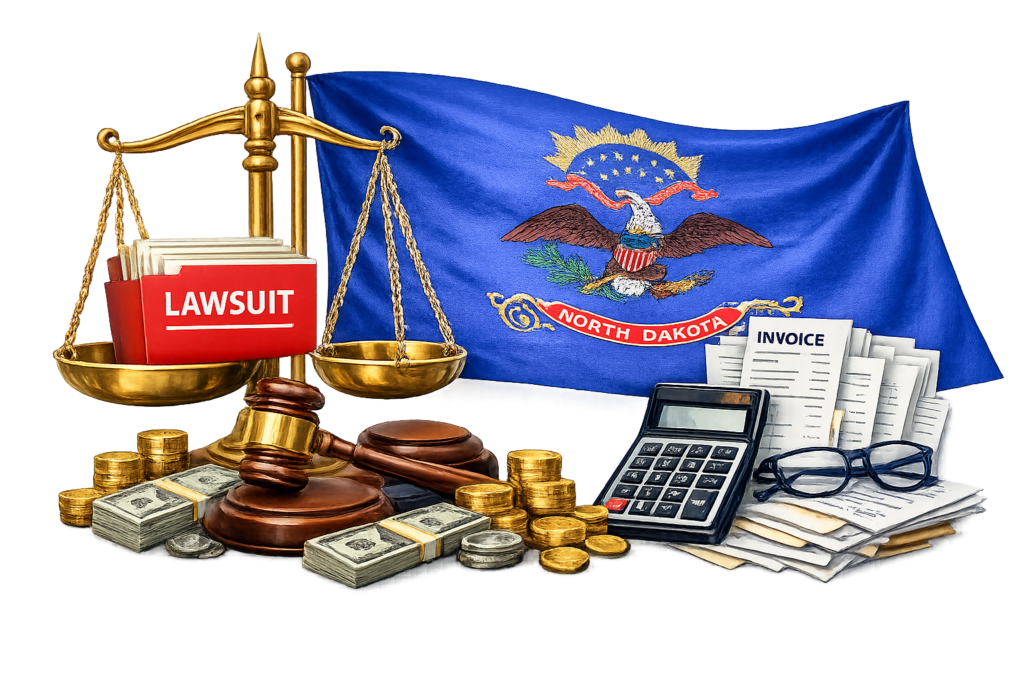Average North Dakota business litigation lawyer fees and court-related cost chart
