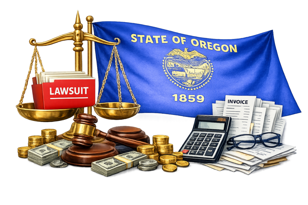 Average Oregon business litigation lawyer fees and commercial court cost data chart
