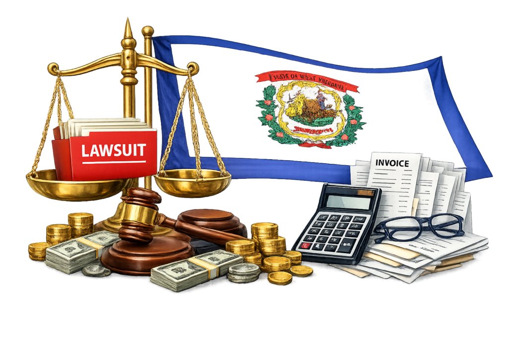 Detailed West Virginia business litigation legal fees and court expense visualization