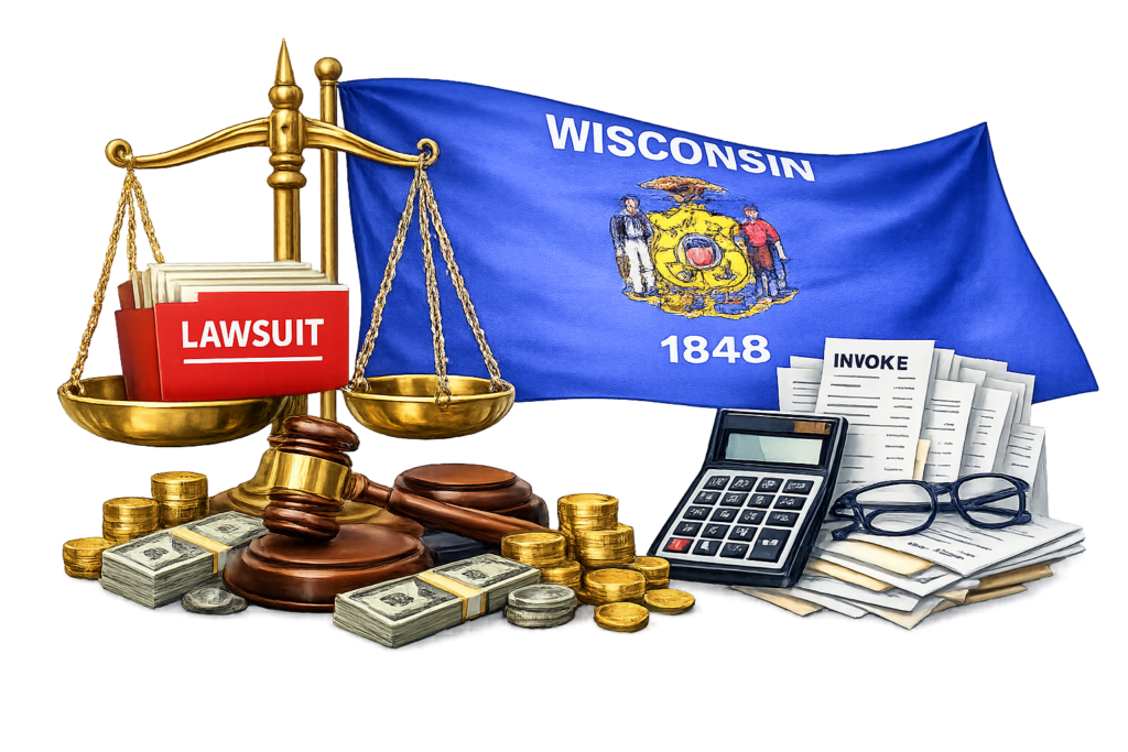 Average Wisconsin business litigation lawyer fees and commercial court cost data
