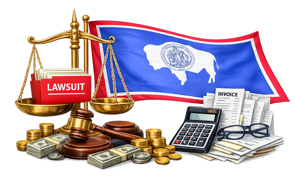 Detailed Wyoming business litigation attorney fees and court-related costs chart
