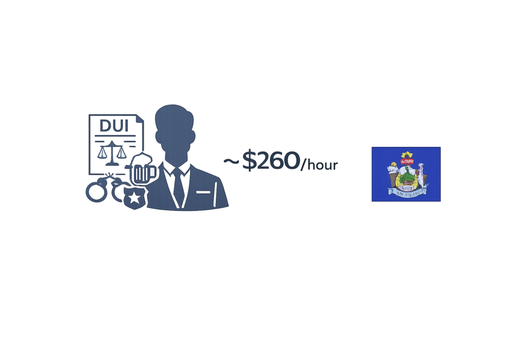 Average Maine OUI (DUI) lawyer fees and court-ordered fine data chart
