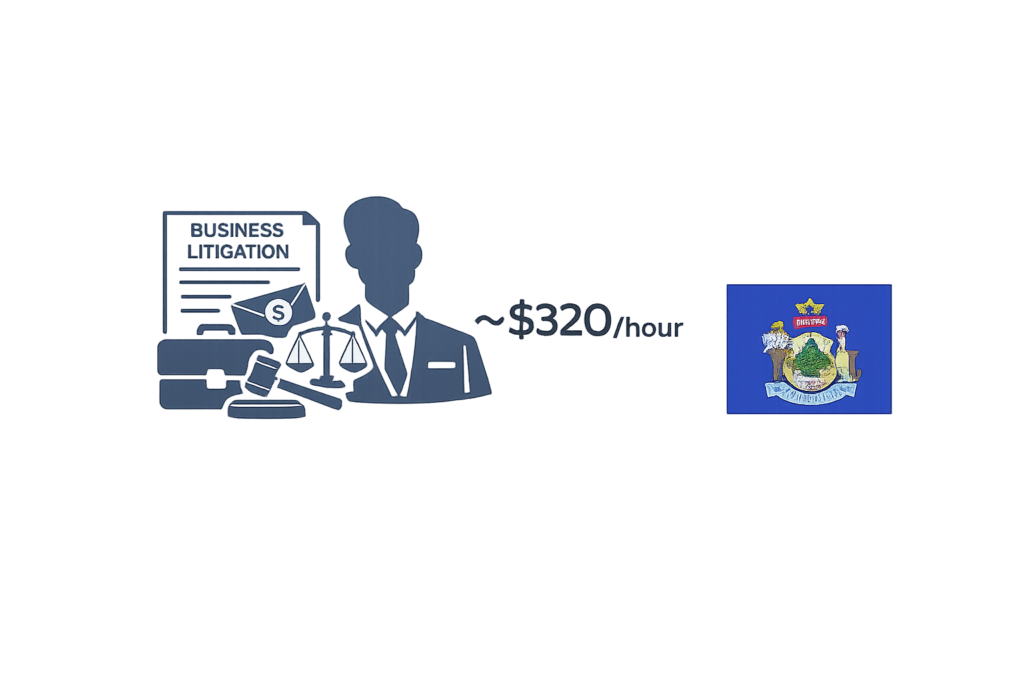 Average Maine business litigation lawyer fees and court-related cost chart

