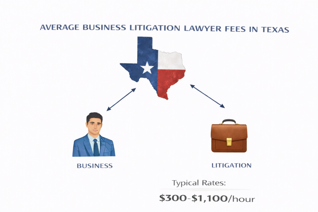 Average Texas business litigation lawyer fees and contract dispute costs chart
