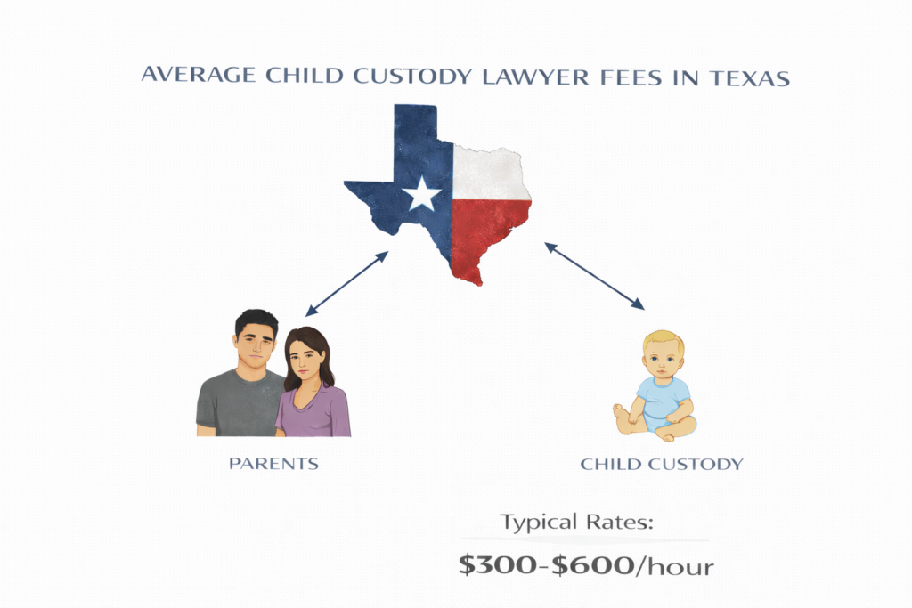 Average Texas child custody lawyer fees and conservatorship court costs
