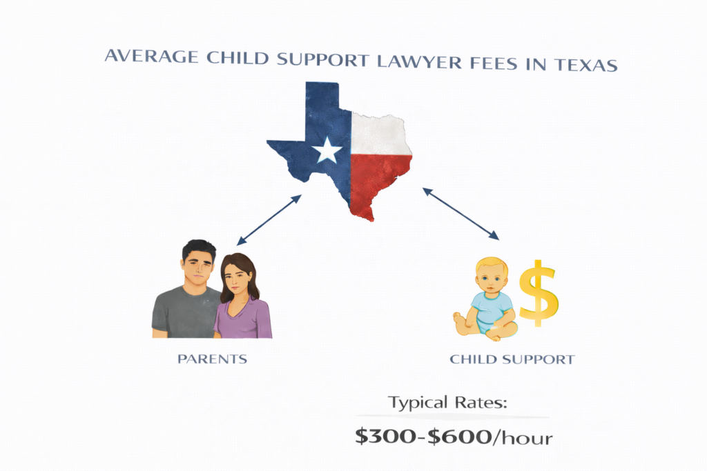 Average Texas child support lawyer fees and income percentage chart
