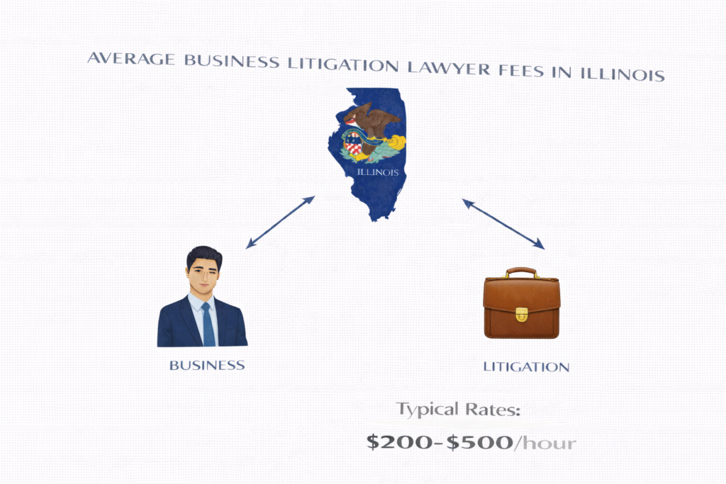 Average Illinois business litigation attorney fees and court filing costs chart