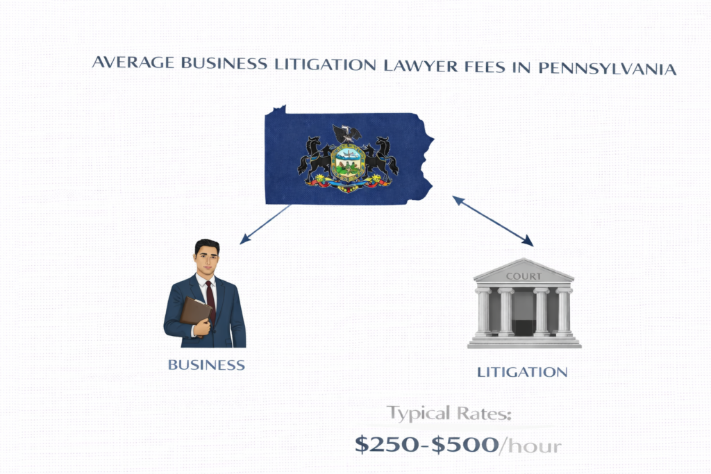 Average Pennsylvania business litigation lawyer fees and court-related cost chart
