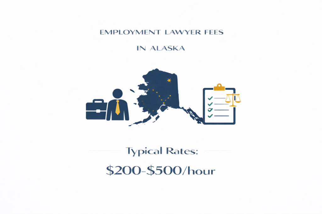 Average Alaska employment lawyer fees and wage dispute cost infographic
