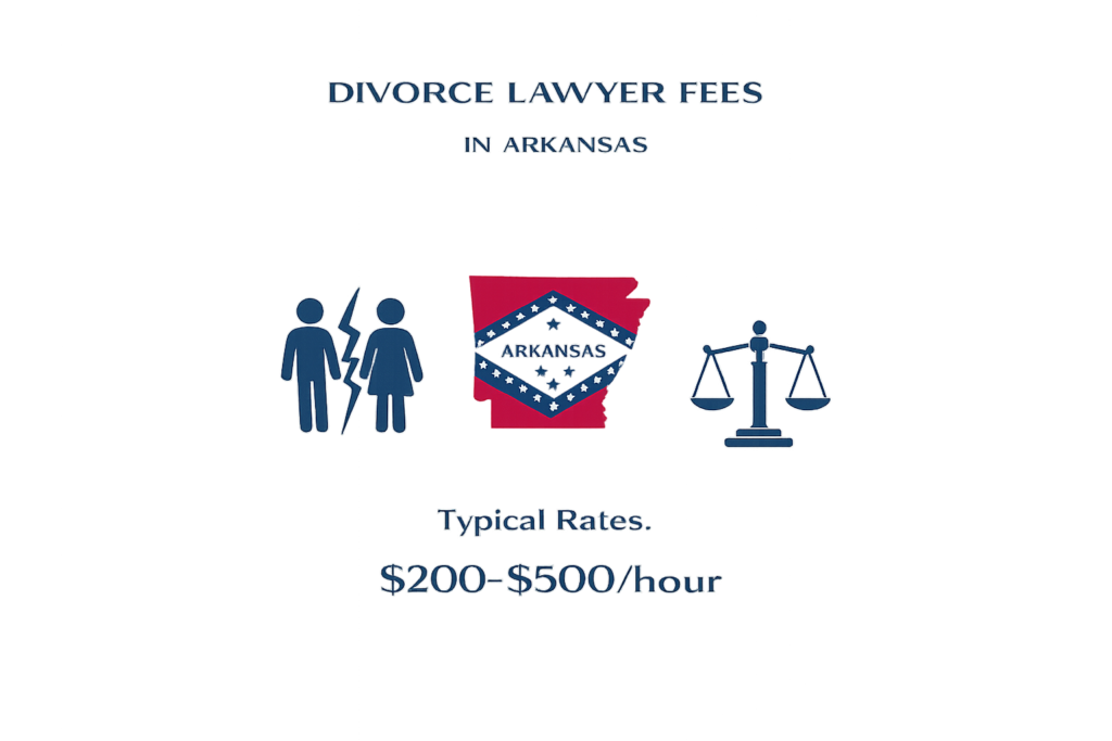 Average Arkansas divorce attorney fees and court filing cost infographic
