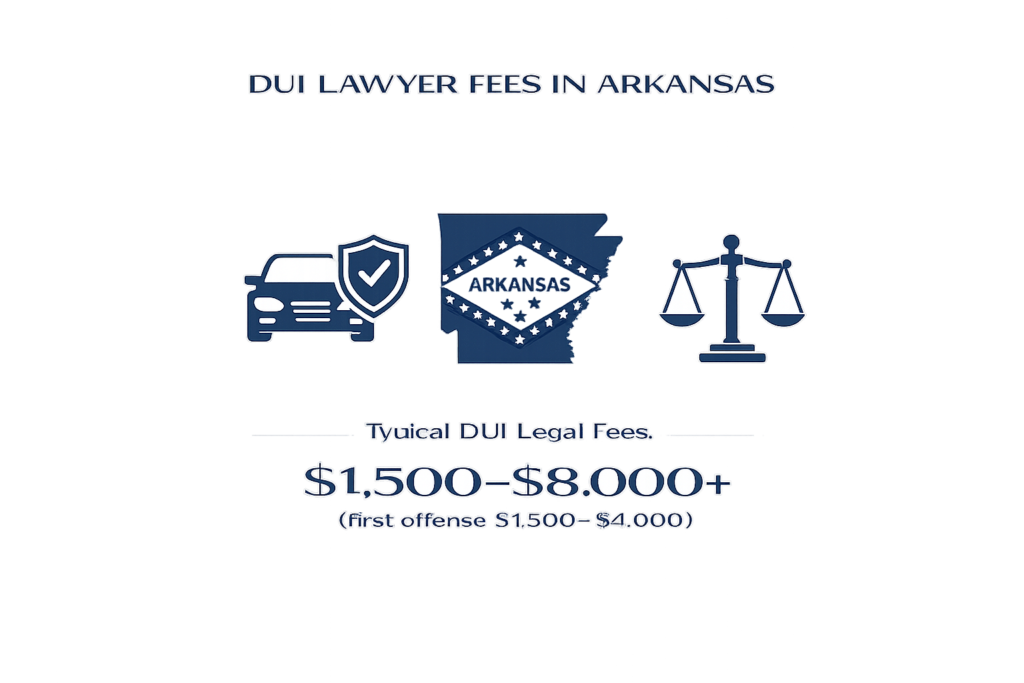Average Arkansas DUI lawyer fees and court-ordered fine data table
