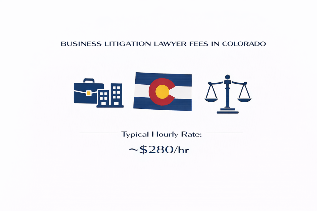 Average Colorado business litigation lawyer fees and commercial court cost data chart
