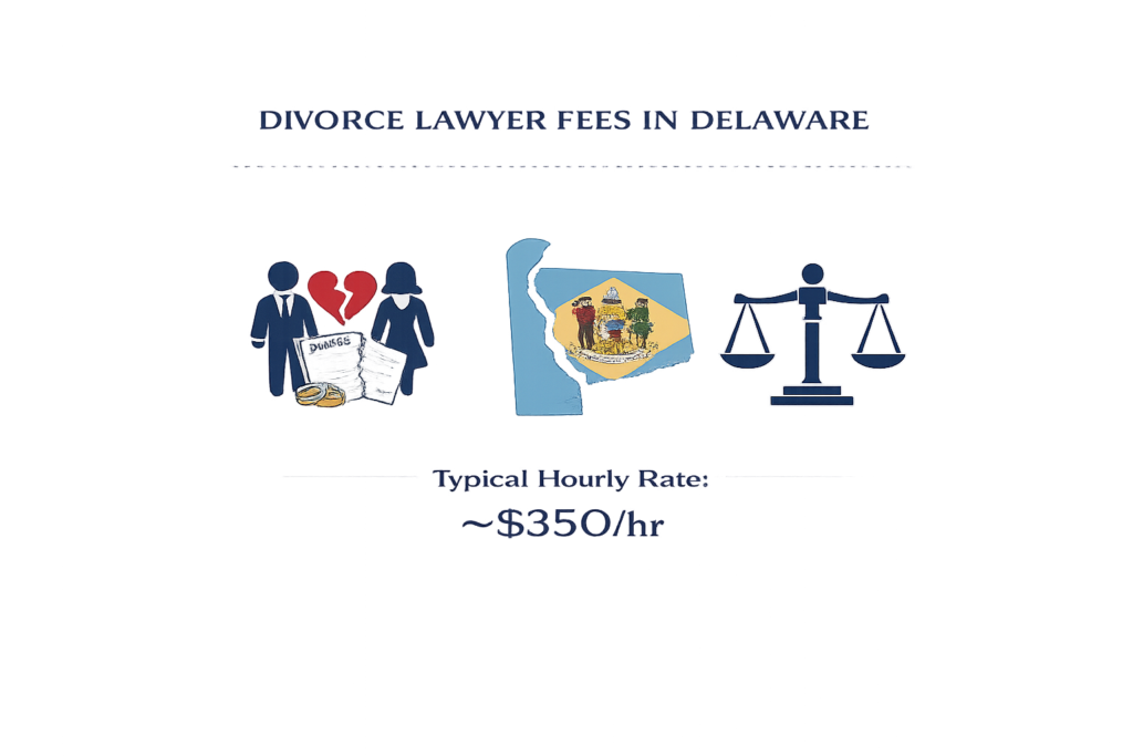 Average Delaware divorce lawyer fees and Family Court cost infographic
