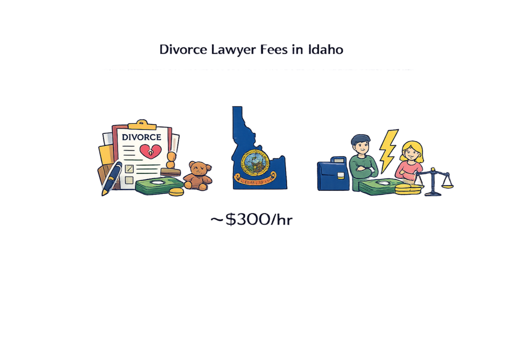 Average Idaho divorce lawyer fees and court filing cost chart