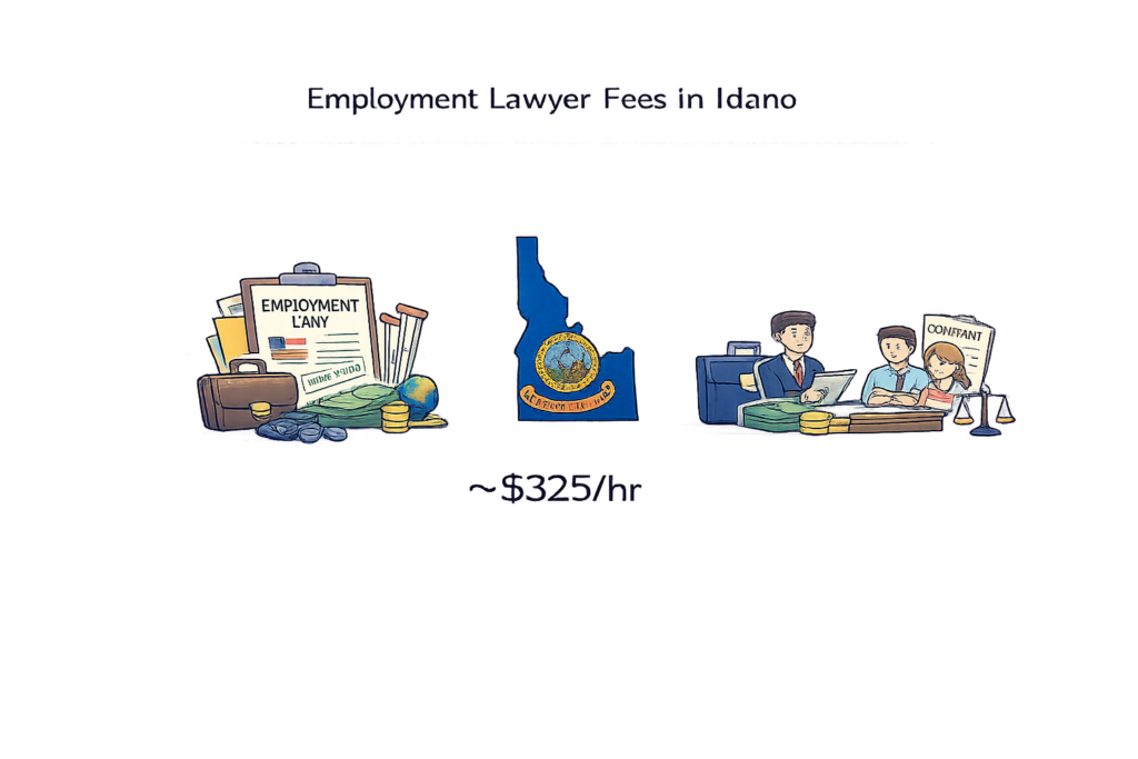 Average Idaho employment lawyer fees and IHRC filing cost infographic
