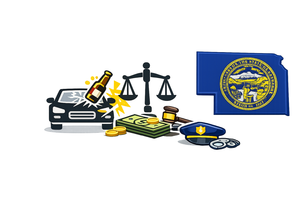 Nebraska DUI attorney rates and court-ordered fine infographic
