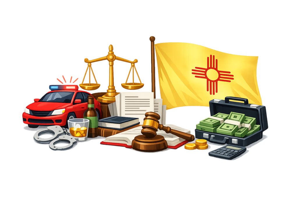 Average New Mexico DWI (DUI) lawyer fees and MVD hearing cost chart
