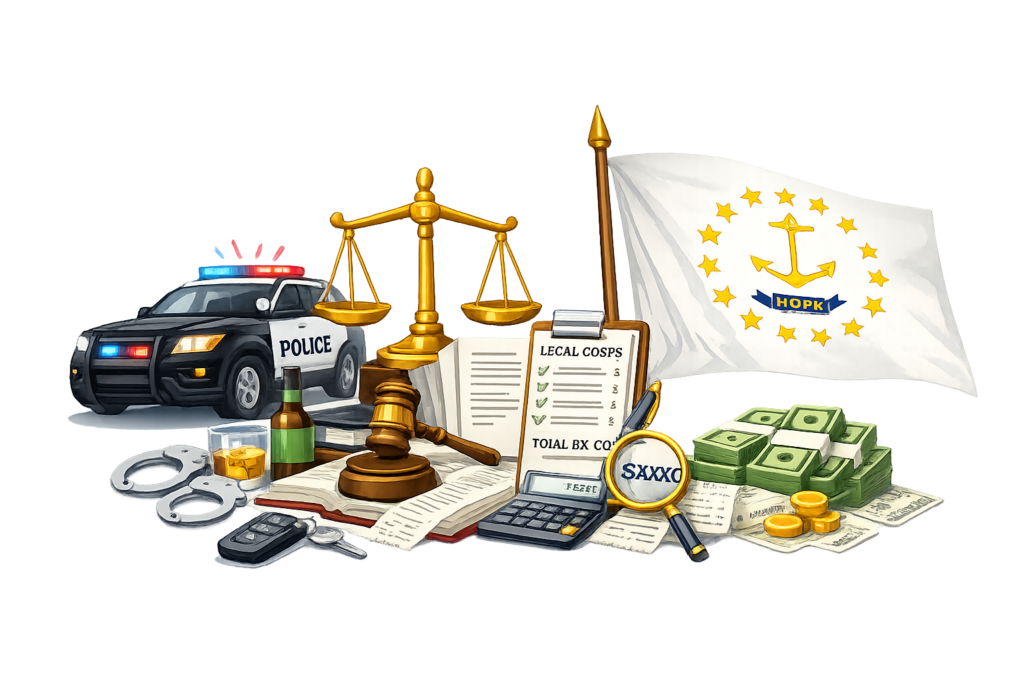 Rhode Island DUI legal spending and license reinstatement data table
