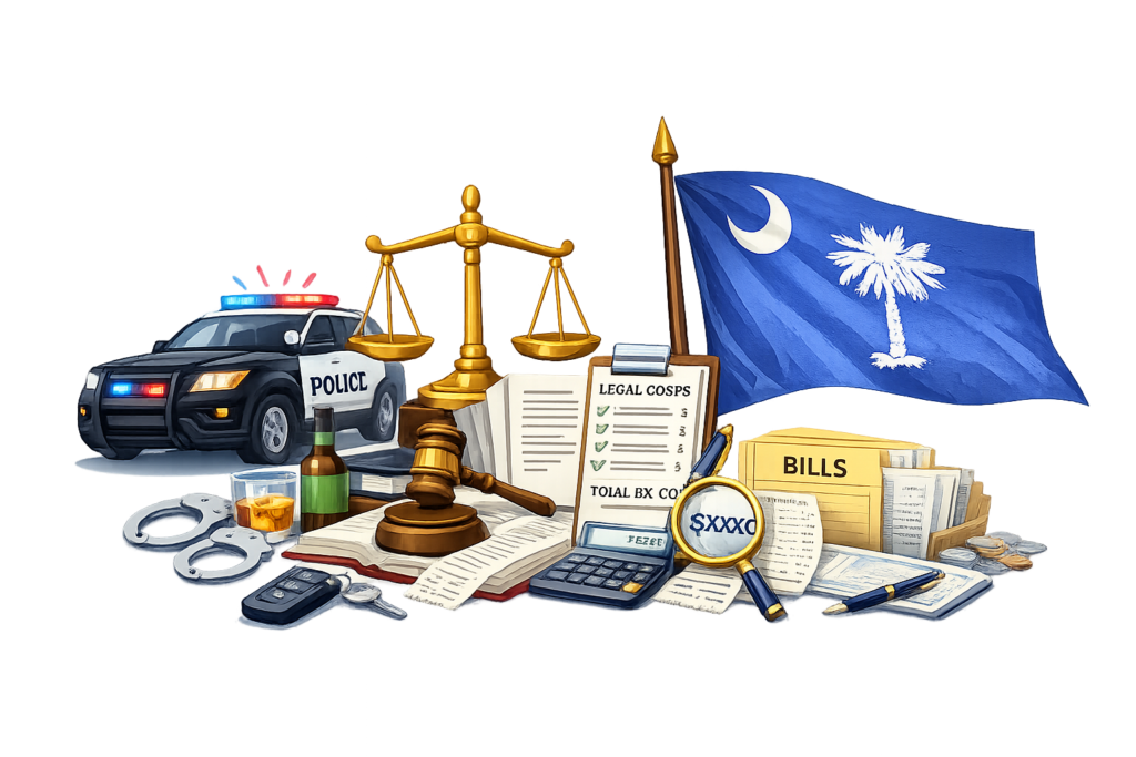 South Carolina DUI and DUAC attorney rates and court fine comparison infographic
