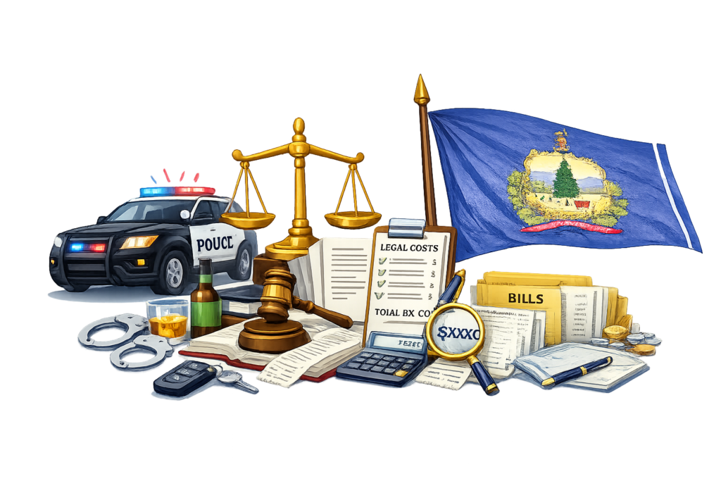 Average Vermont DUI lawyer fees and court-ordered fine chart

