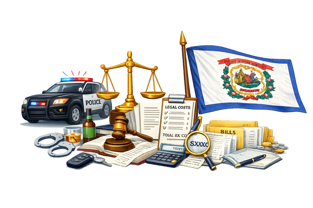 Average West Virginia DUI attorney fees and ignition interlock cost chart
