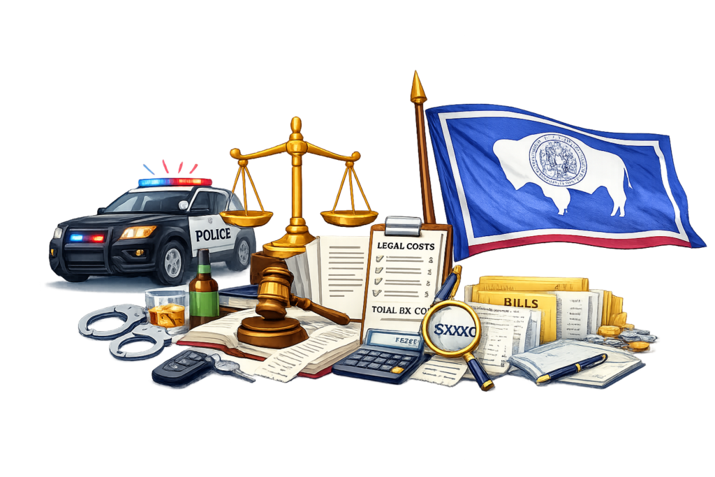 Average Wyoming DUI lawyer fees and court-ordered fine chart
