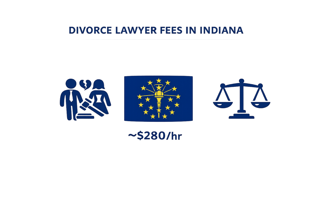 Average Indiana divorce lawyer fees and court filing costs chart