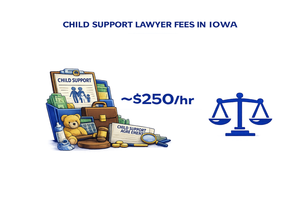 Average Iowa child support lawyer fees and CSRU calculation chart
