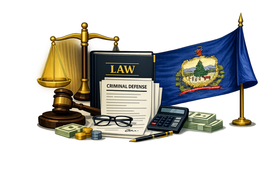 Vermont criminal defense attorney rates and felony court cost table
