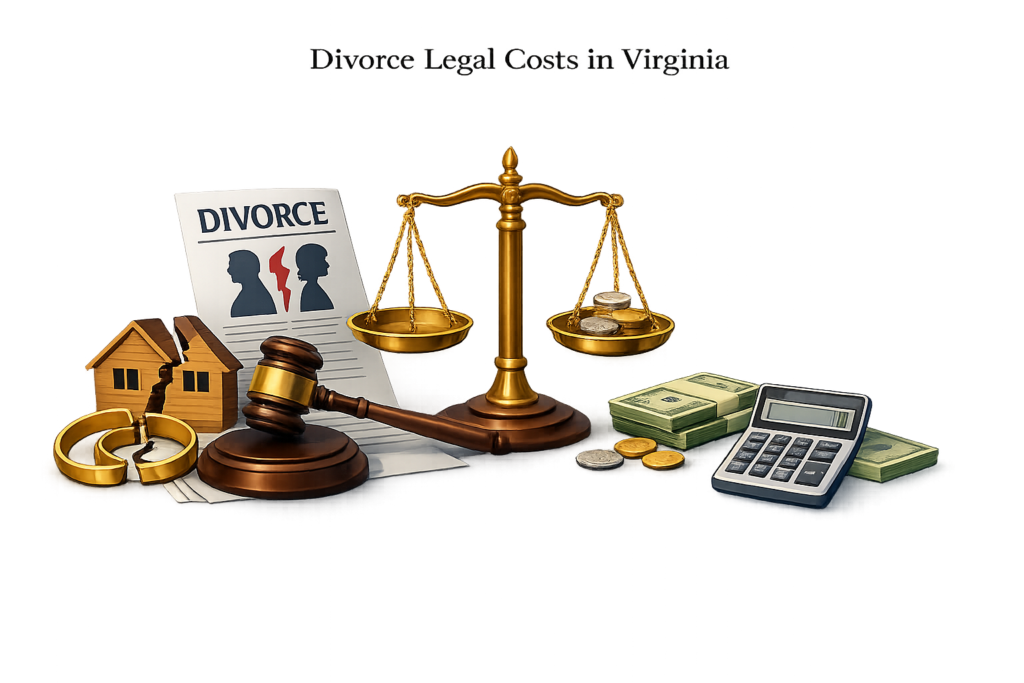Average Virginia divorce lawyer fees and court filing cost infographic