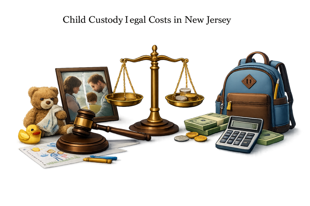 Average New Jersey child custody lawyer fees and court-ordered evaluation costs infographic
