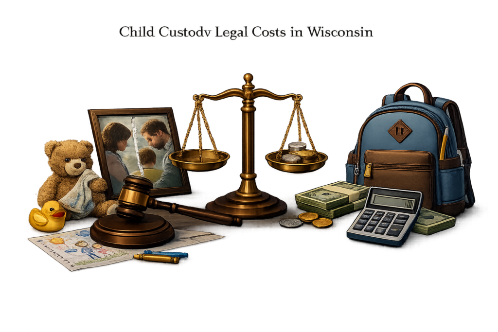 Average Wisconsin child custody attorney fees and physical placement court costs
