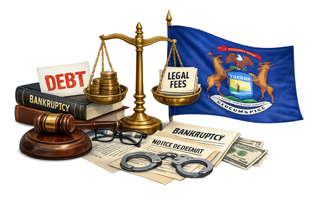 Average Michigan bankruptcy lawyer fees and federal filing costs infographic
