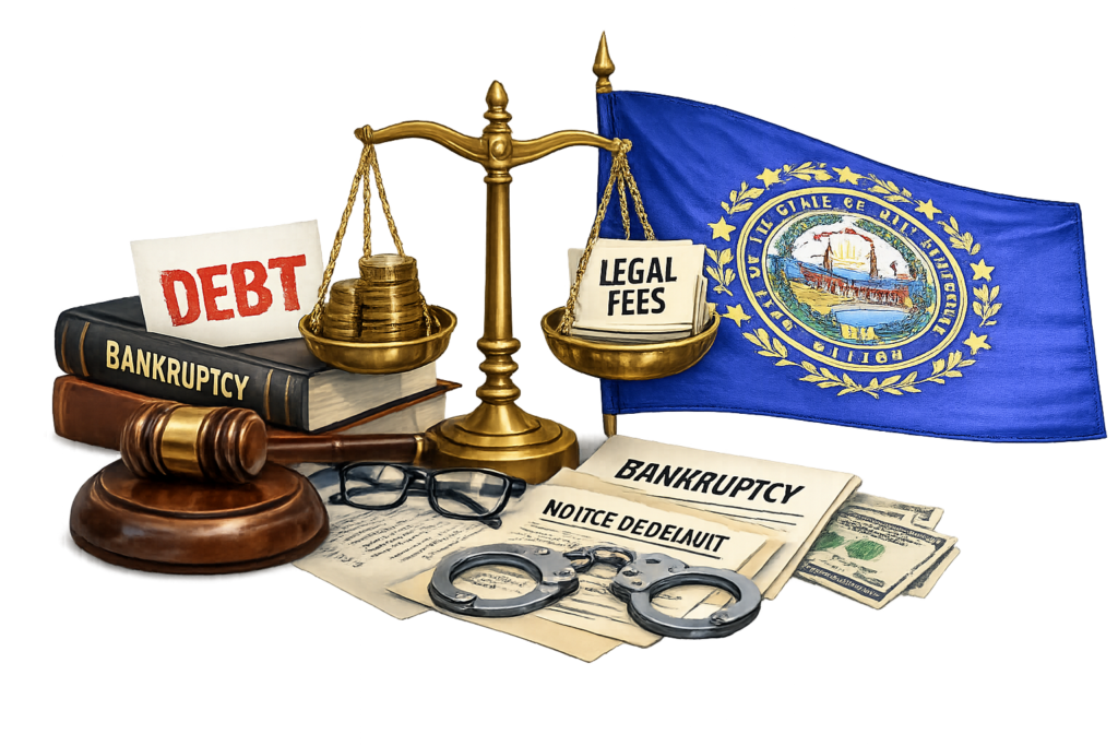 Average New Hampshire bankruptcy lawyer fees and filing cost infographic
