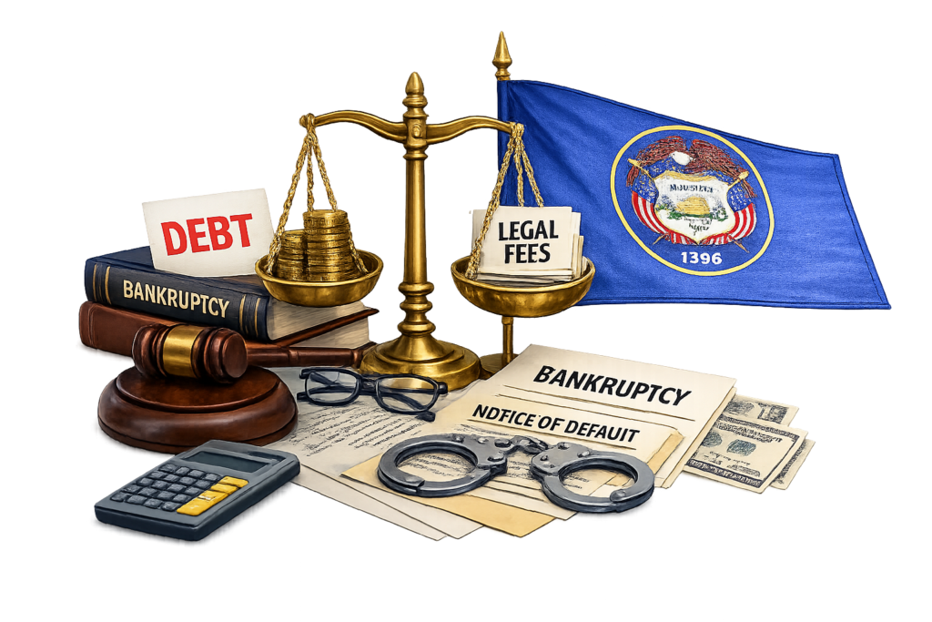 Average Utah bankruptcy lawyer fees and federal court filing costs infographic
