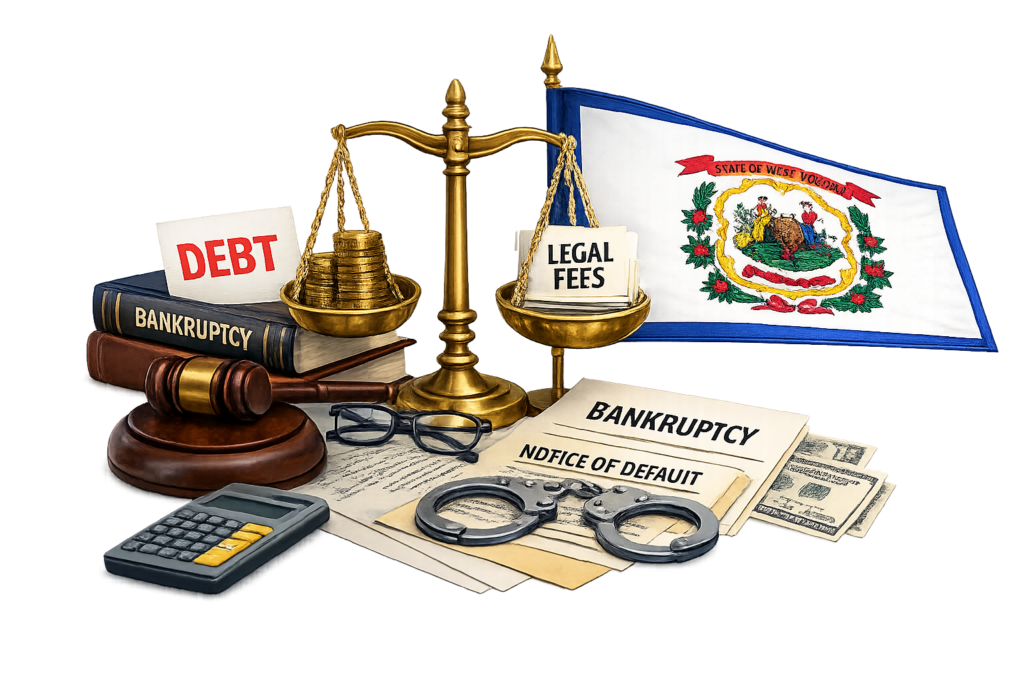 Average West Virginia bankruptcy attorney fees and federal court costs infographic
