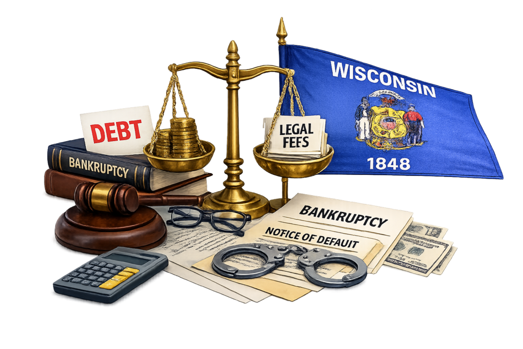 Average Wisconsin bankruptcy lawyer fees and court filing expense chart
